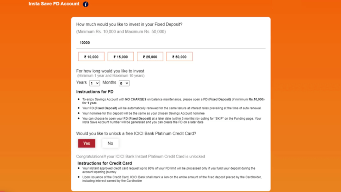 ICICI Banks Insta Save FD Account