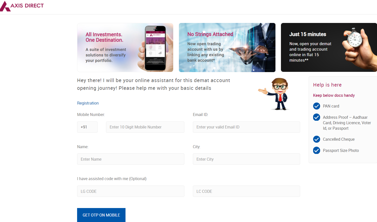Axis Direct Demat Account step-1